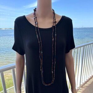 Set of Two Beaded Necklaces Boho Style Layered Brown Black Long Length